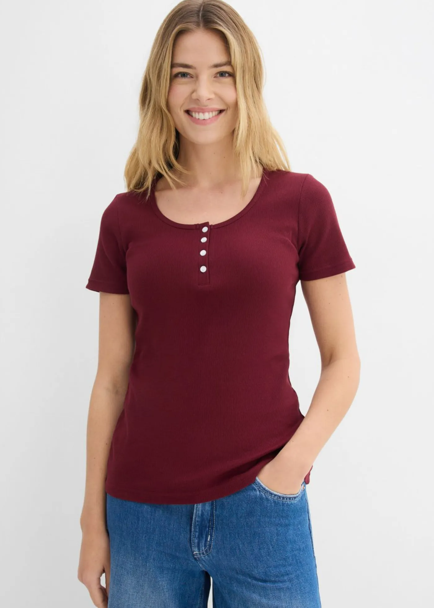 Mujer bonprix bonprix Camiseta henley con algodón orgánico puro