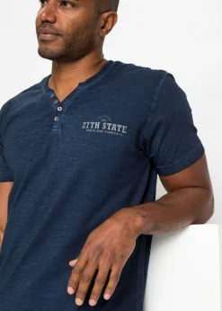 Hombre bonprix bonprix Camiseta henley de algodón orgánico puro con manga corta y aspecto lavado