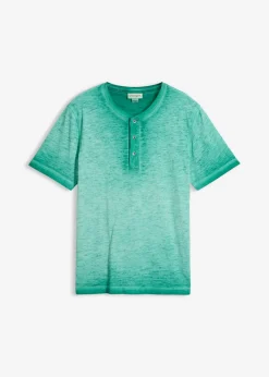 Hombre bonprix bonprix Camiseta henley de manga corta de algodón orgánico puro con aspecto lavado