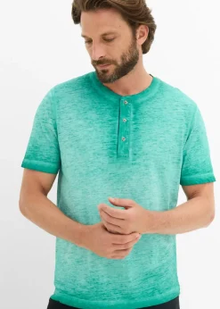 Hombre bonprix bonprix Camiseta henley de manga corta de algodón orgánico puro con aspecto lavado