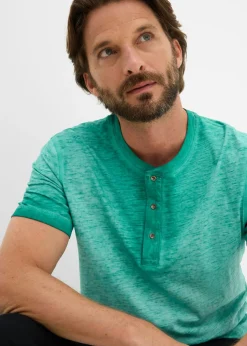 Hombre bonprix bonprix Camiseta henley de manga corta de algodón orgánico puro con aspecto lavado