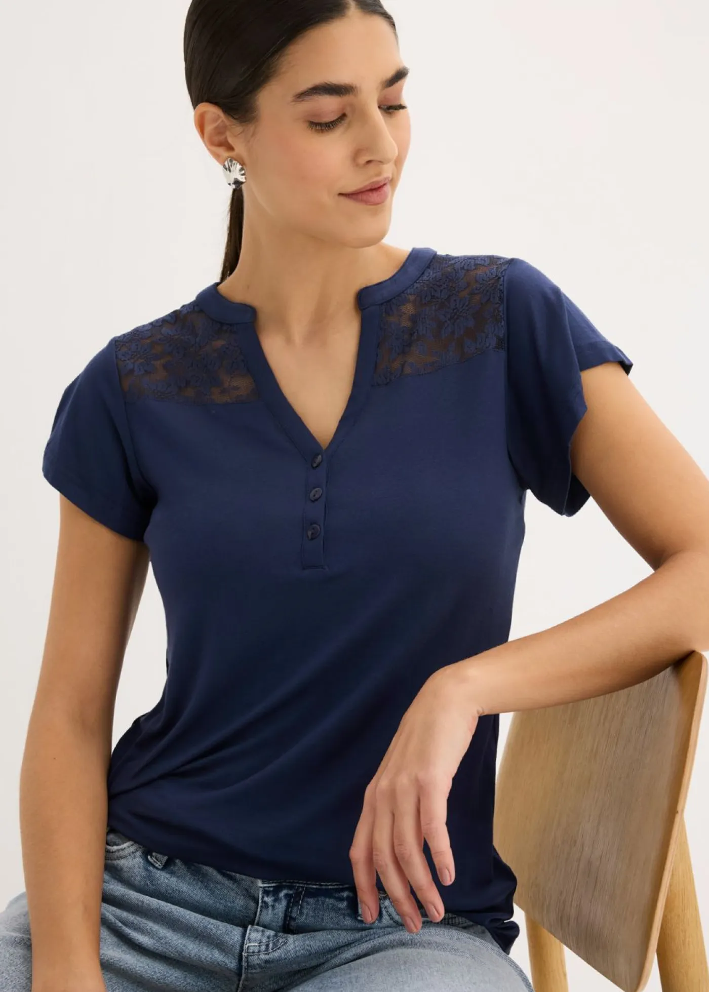 Mujer bonprix bonprix Camiseta henley de mezcla de viscosa