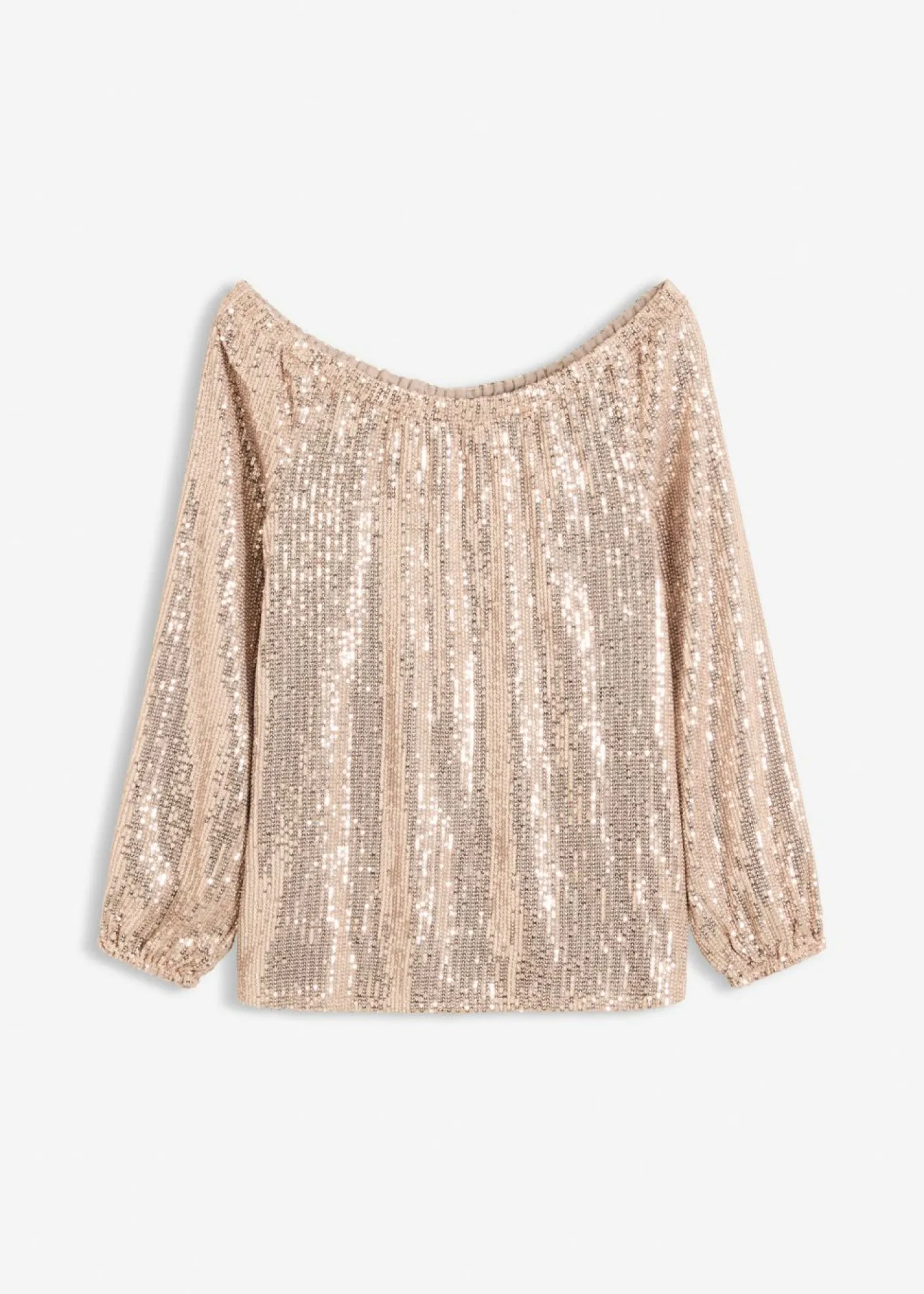 bonprix bonprix Camisetas>Camiseta holgada con escote bañera y lentejuelas Piedra/plata