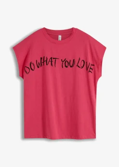 bonprix bonprix Camisetas>Camiseta holgada de algodón puro Pink lady/negro estampado