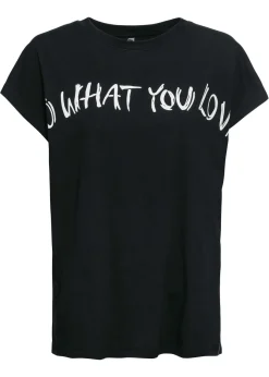 bonprix bonprix Camisetas>Camiseta holgada de algodón puro Negro con frase