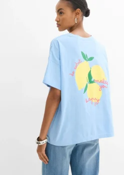 bonprix bonprix Camisetas>Camiseta holgada de algodón orgánico puro azul claro-amarillo suave