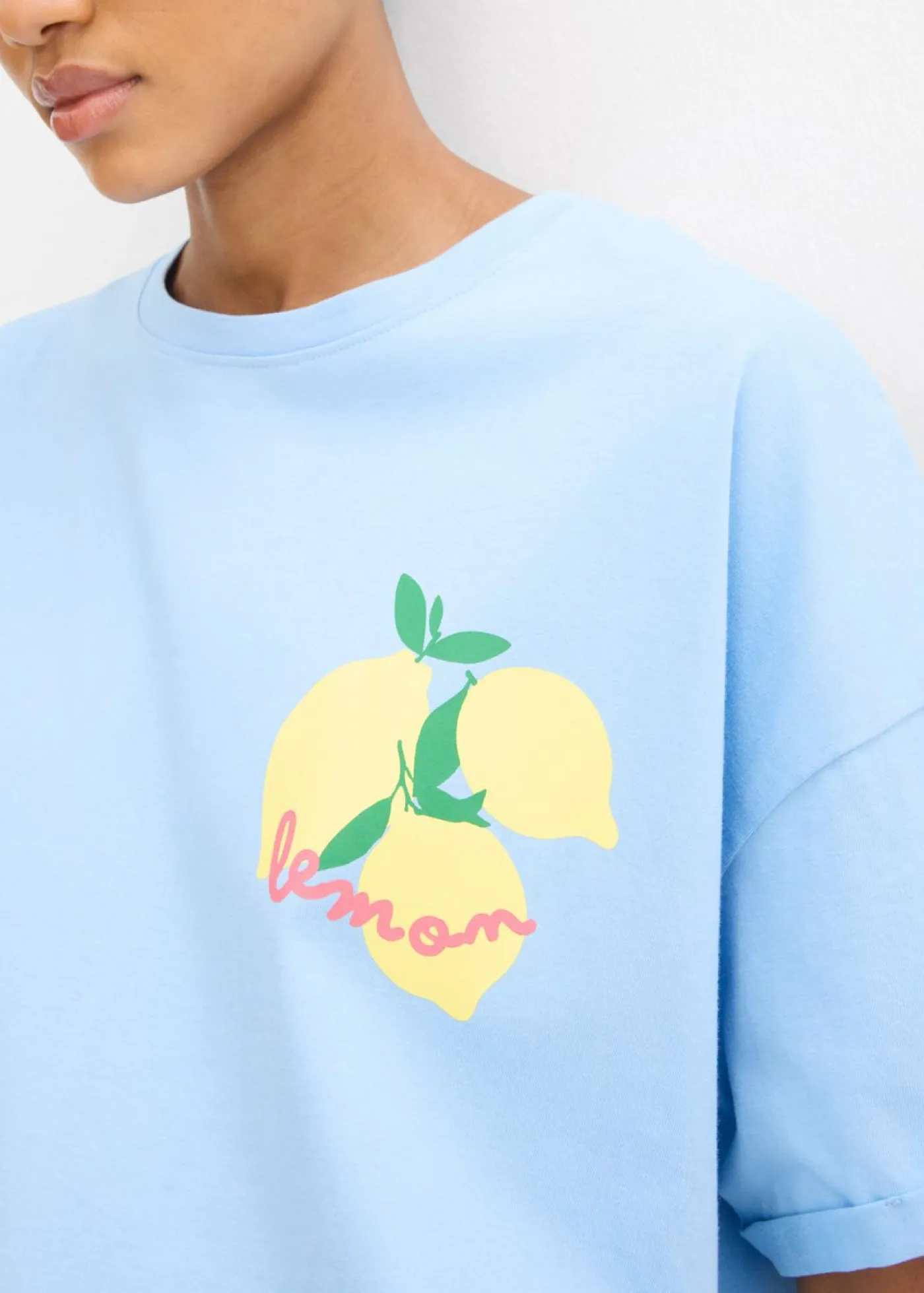 bonprix bonprix Camisetas>Camiseta holgada de algodón orgánico puro azul claro-amarillo suave