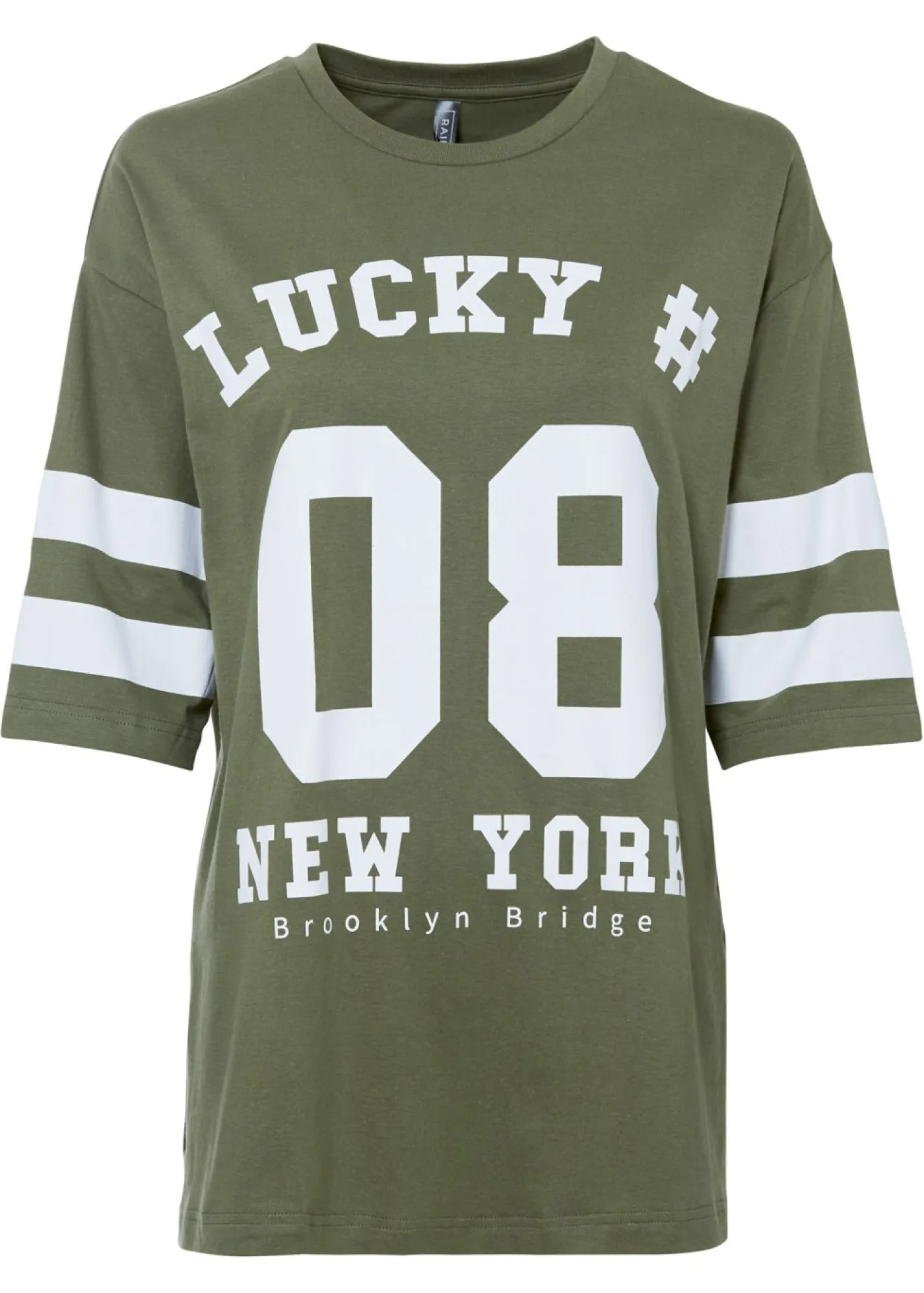 bonprix bonprix Camisetas>Camiseta holgada de algodón orgánico puro Verde oliva-blanco