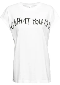 bonprix bonprix Camisetas>Camiseta holgada de algodón puro Blanco con frase