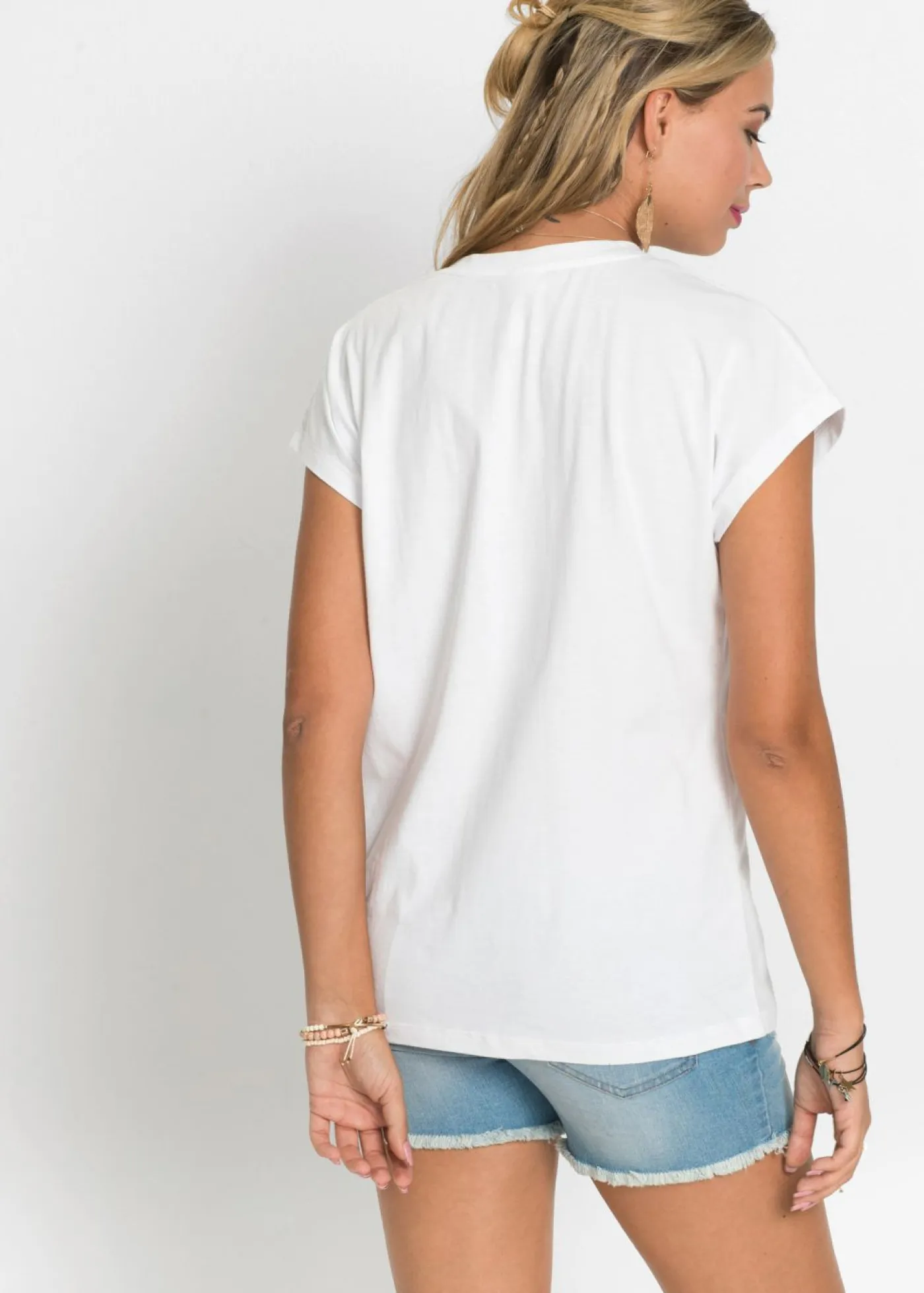 bonprix bonprix Camisetas>Camiseta holgada de algodón puro Blanco con frase