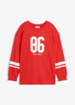 bonprix bonprix Ropa 9 A 16 Años·Camisetas Y Camisas>Camiseta holgada de manga larga de algodón orgánico puro fresa/blanco