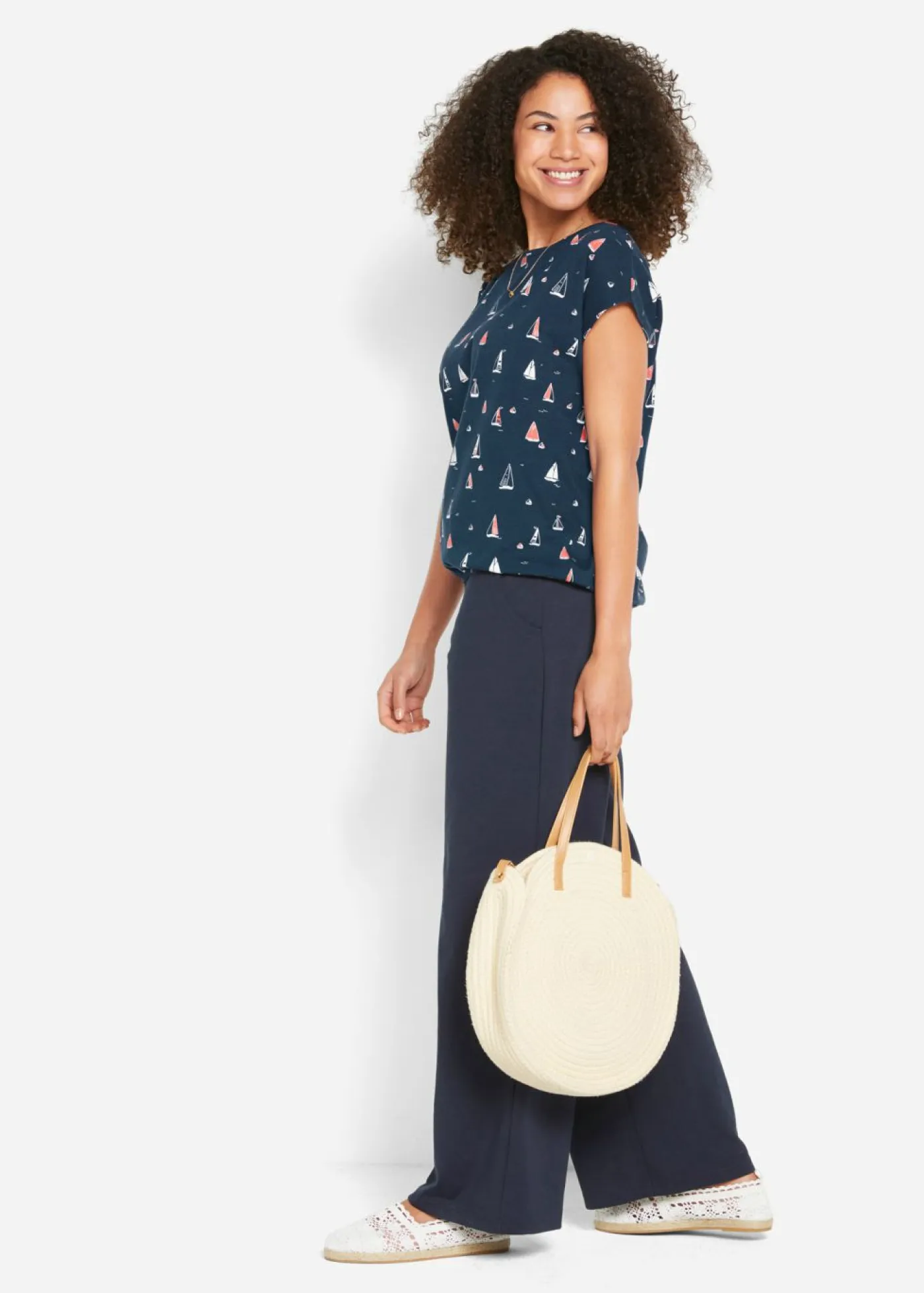 bonprix bonprix Camisetas>Camiseta holgada de manga corta Azul oscuro estampado