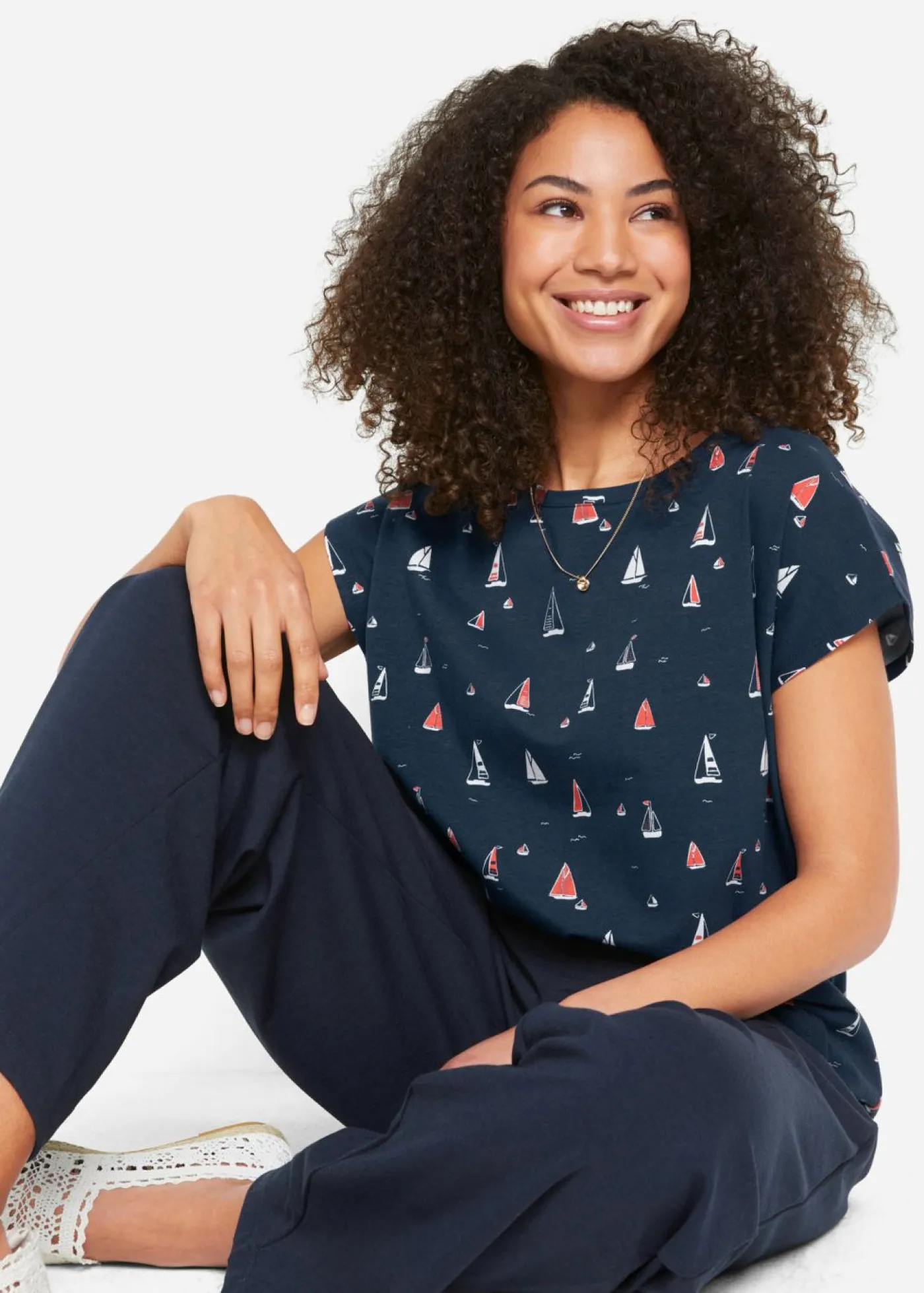 bonprix bonprix Camisetas>Camiseta holgada de manga corta Azul oscuro estampado