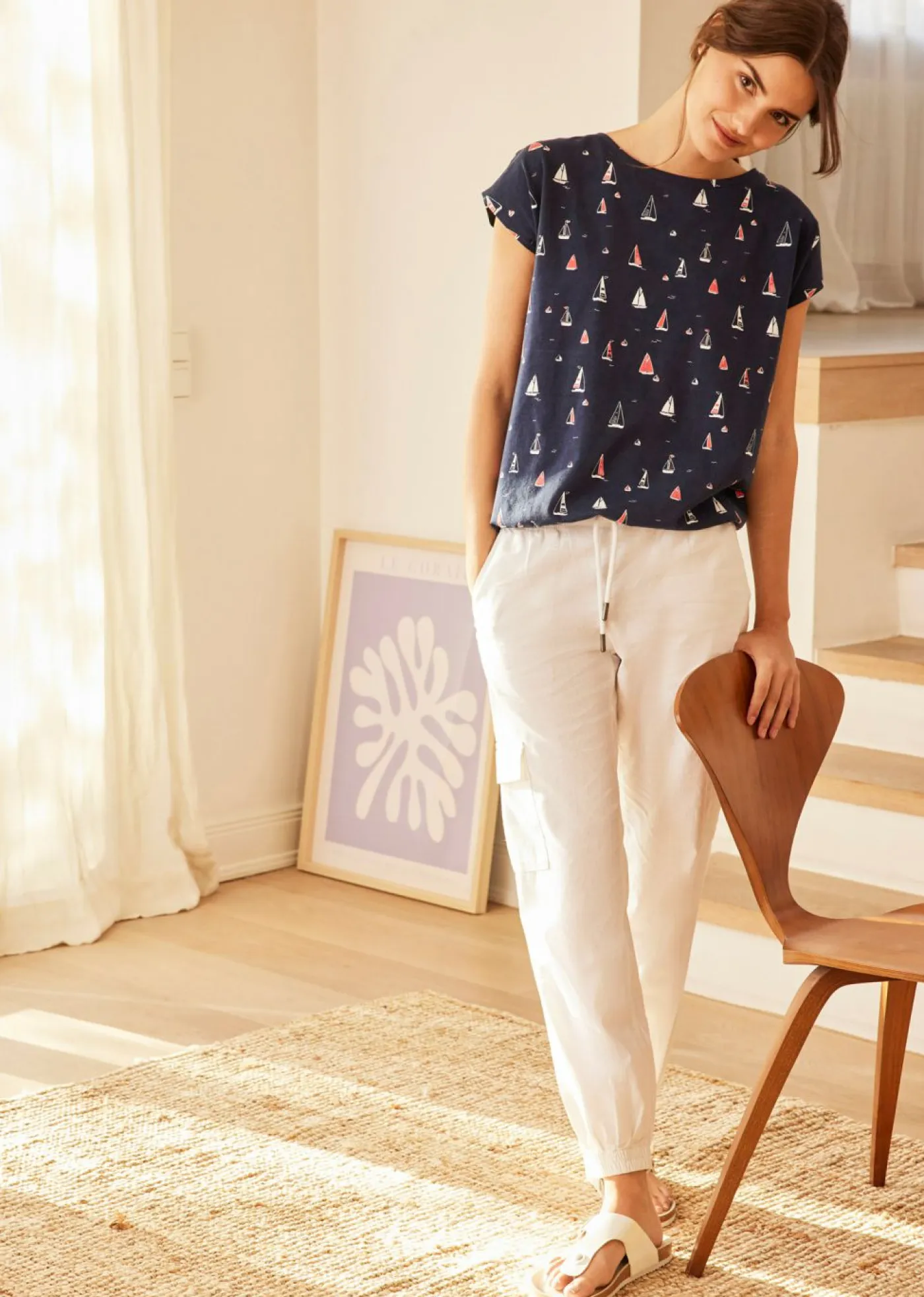 bonprix bonprix Camisetas>Camiseta holgada de manga corta Azul oscuro estampado