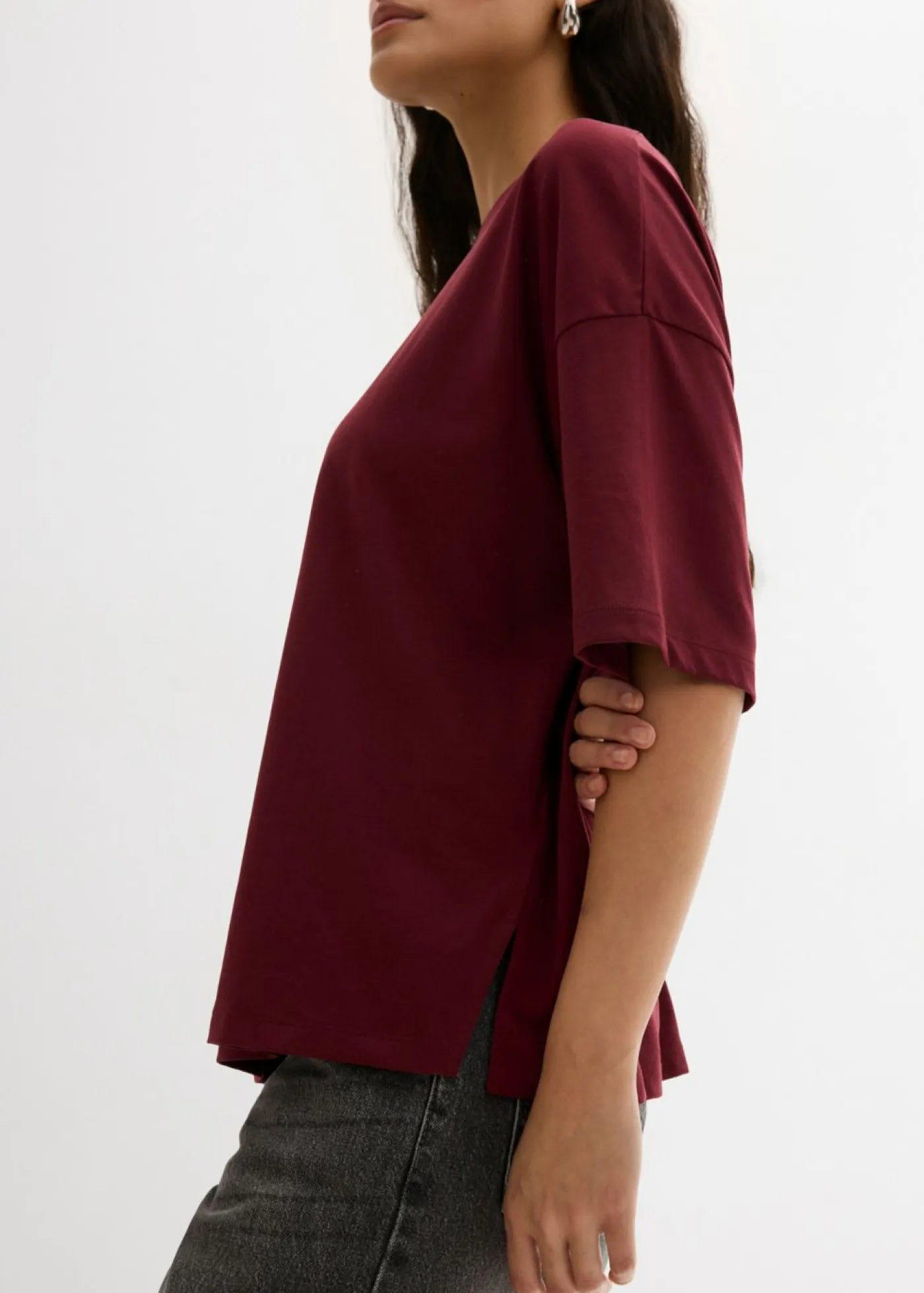 bonprix bonprix Esenciales|Camisetas>Camiseta holgada de mezcla de algodón rojo avellana