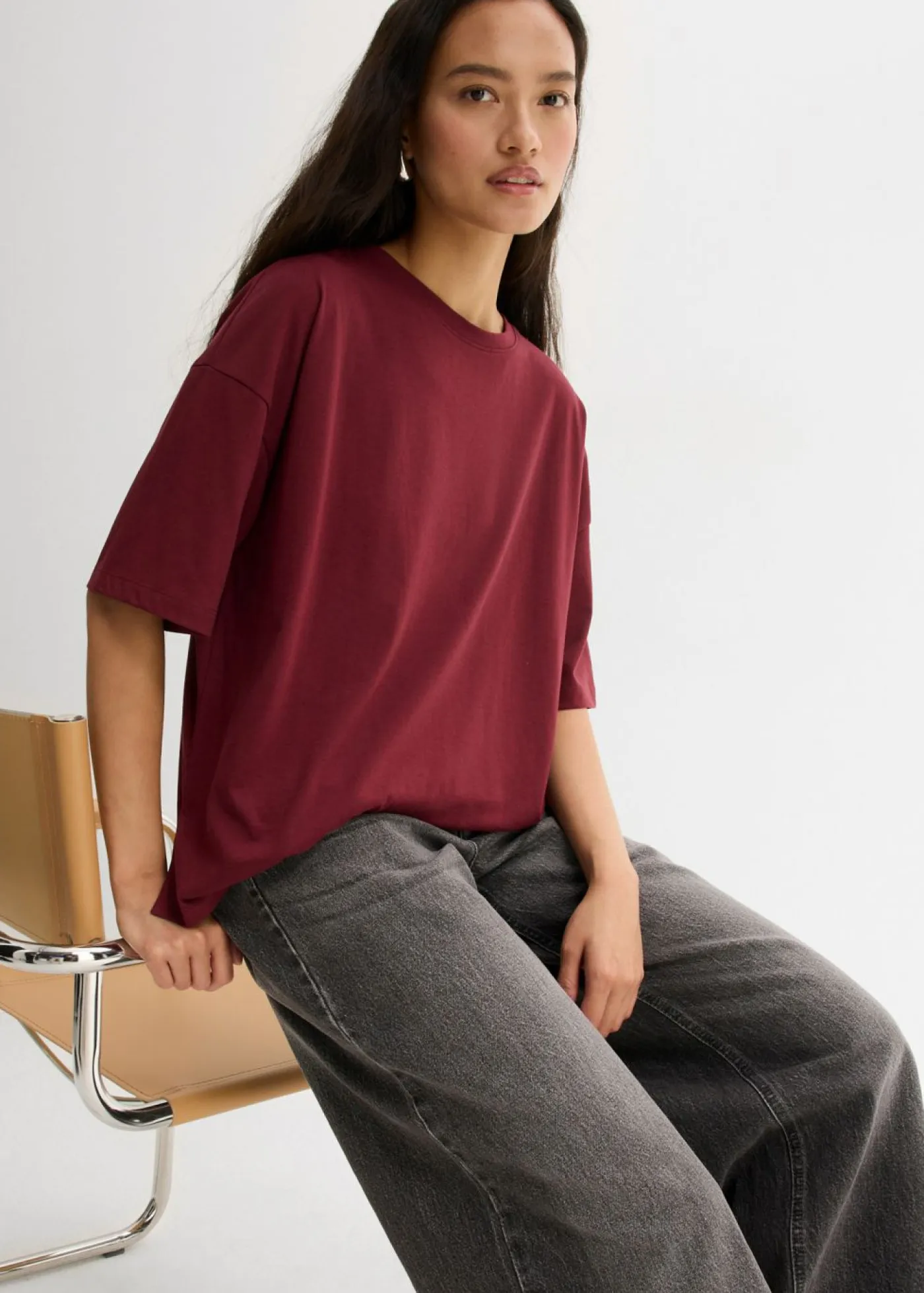 bonprix bonprix Esenciales|Camisetas>Camiseta holgada de mezcla de algodón rojo avellana