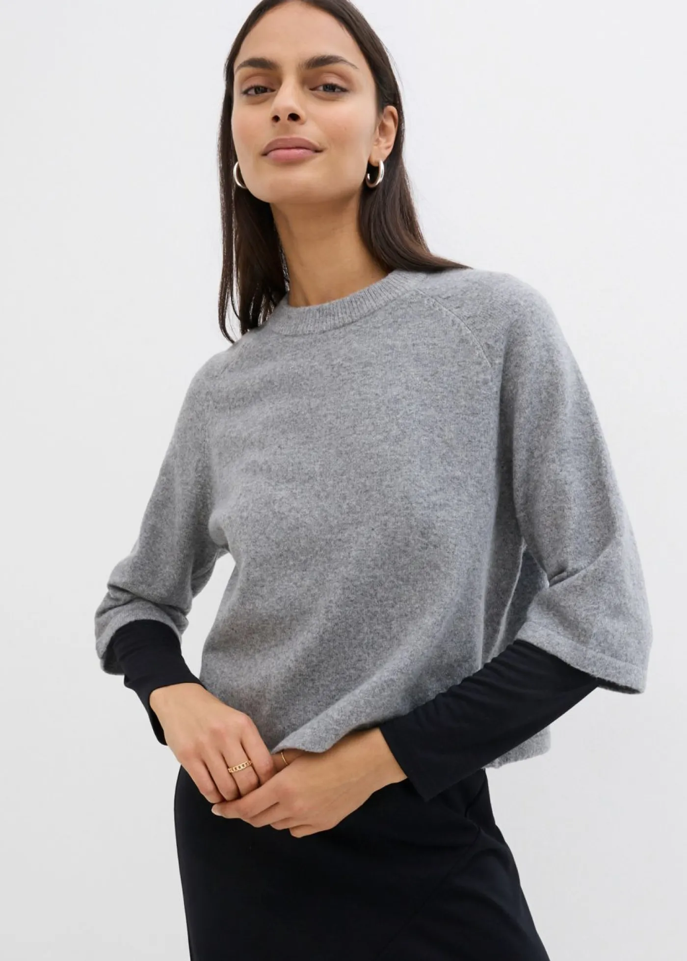 bonprix bonprix Esenciales|Camisetas>Camiseta holgada de punto Gris jaspeado