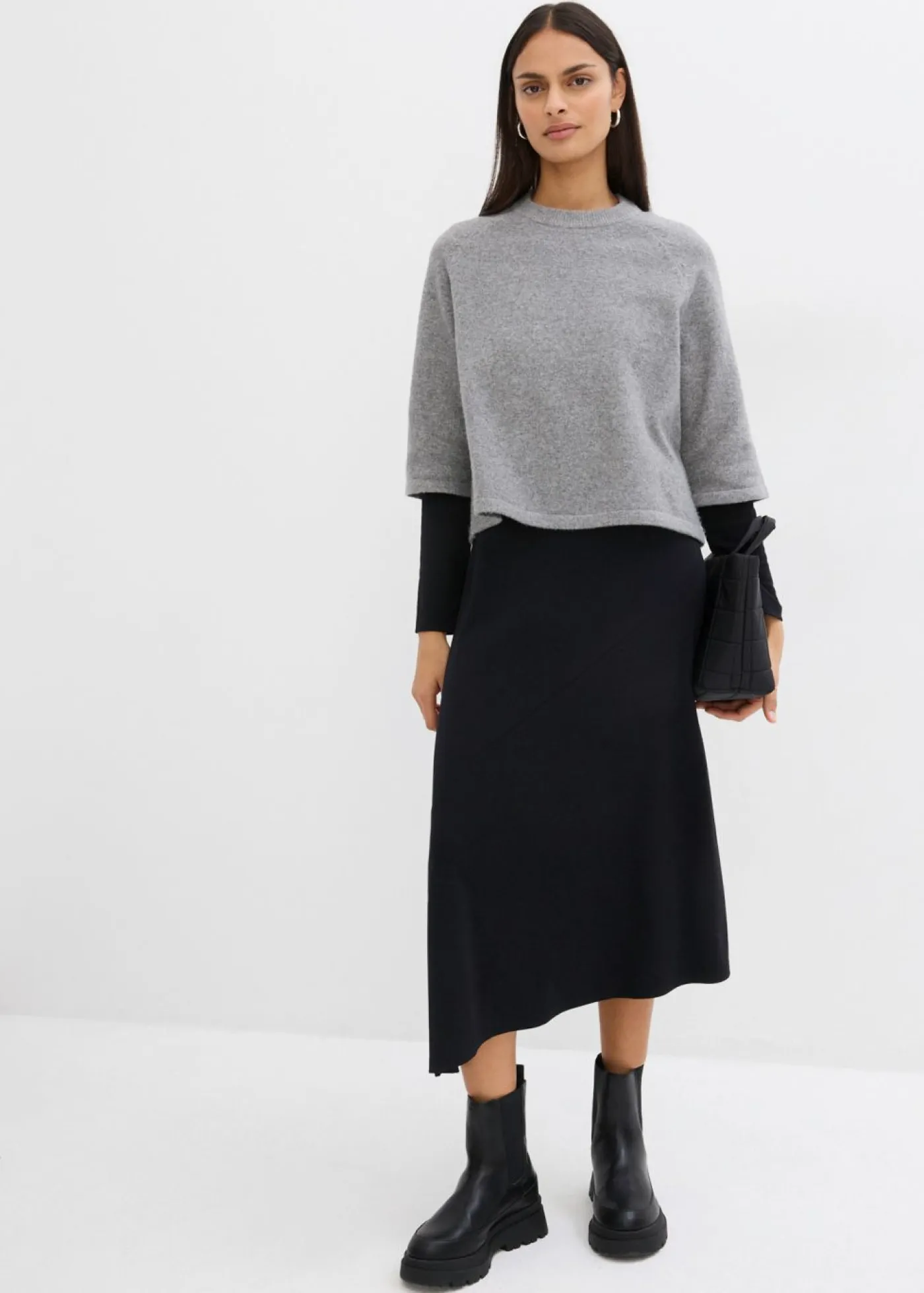 bonprix bonprix Esenciales|Camisetas>Camiseta holgada de punto Gris jaspeado