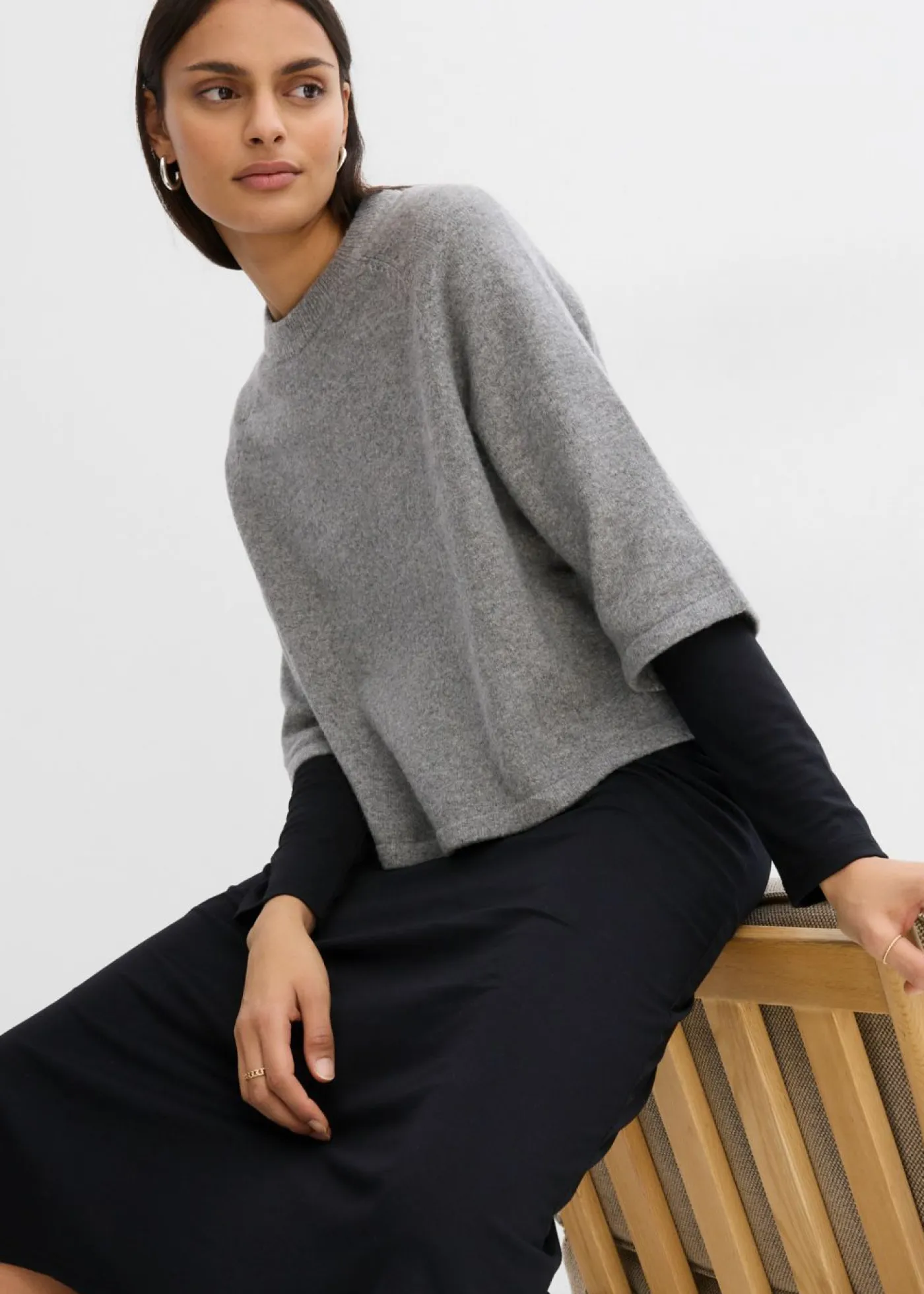 bonprix bonprix Esenciales|Camisetas>Camiseta holgada de punto Gris jaspeado