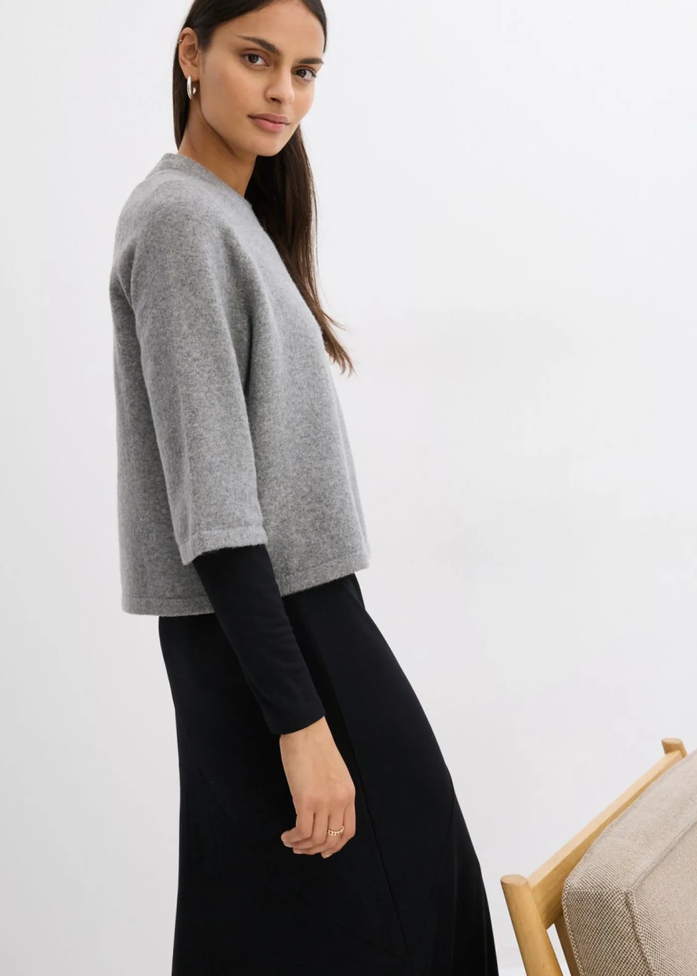 bonprix bonprix Esenciales|Camisetas>Camiseta holgada de punto Gris jaspeado