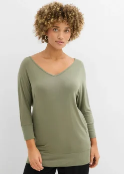 bonprix bonprix Camisetas|Novedades>Camiseta holgada de viscosa fluida Verde oliva