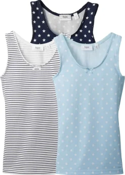 bonprix bonprix Multipack|Niña·Braguitas Y Tops>Camiseta interior con algodón suave (3 unidades) Azul hielo/blanco/azul almirante