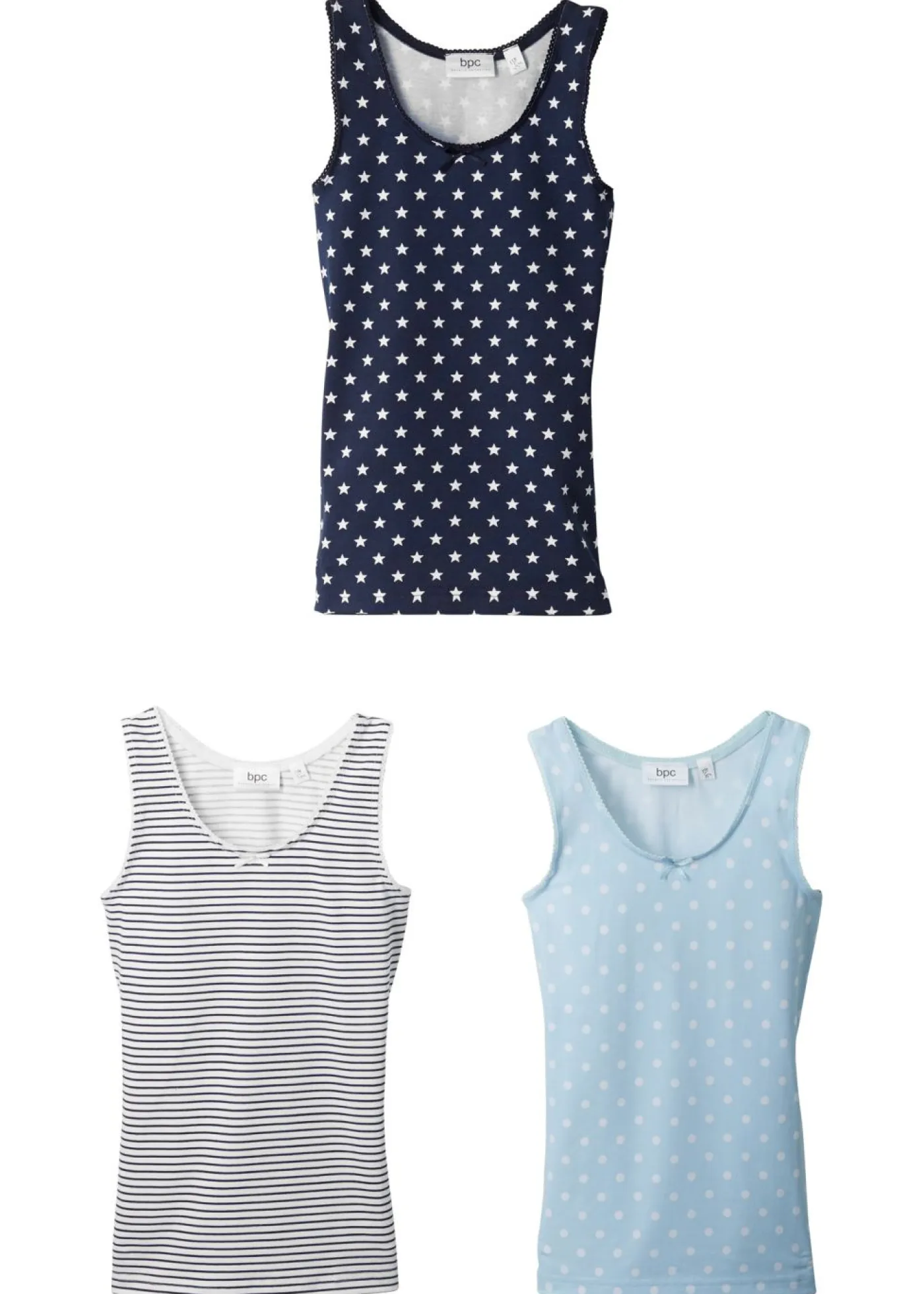 bonprix bonprix Multipack|Niña·Braguitas Y Tops>Camiseta interior con algodón suave (3 unidades) Azul hielo/blanco/azul almirante