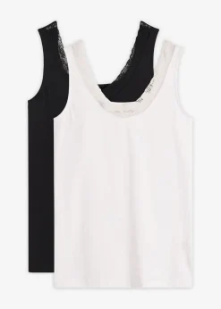 Mujer bonprix bonprix Camiseta interior de algodón orgánico y encaje (2 unidades)