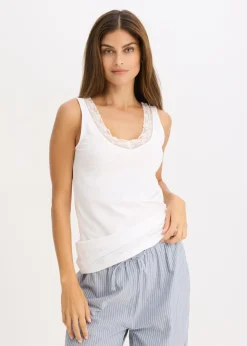 Mujer bonprix bonprix Camiseta interior de algodón orgánico y encaje (2 unidades)