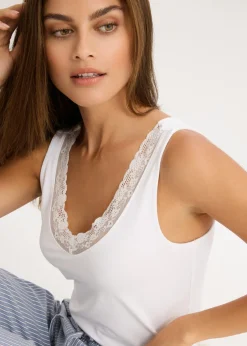 Mujer bonprix bonprix Camiseta interior de algodón orgánico y encaje (2 unidades)