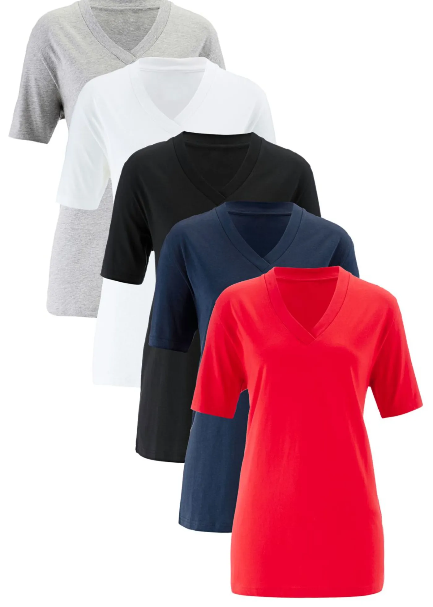 Mujer bonprix bonprix Camiseta larga ancha con cuello en V, manga corta (5 unidades)