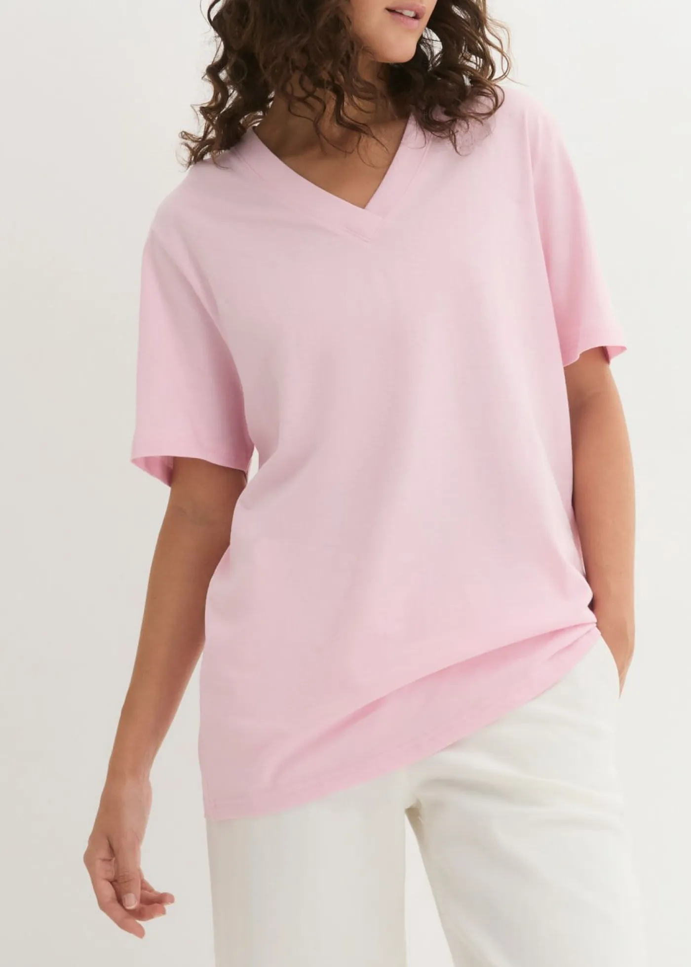 Mujer bonprix bonprix Camiseta larga ancha con cuello en V, manga corta (5 unidades)