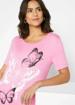 Mujer bonprix bonprix Camiseta larga con bajo irregular y estampado de mariposas