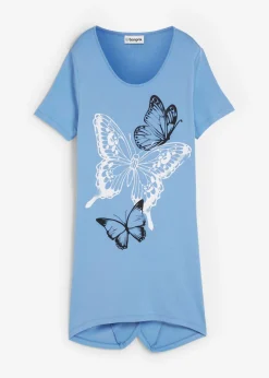 Mujer bonprix bonprix Camiseta larga con bajo irregular y estampado de mariposas