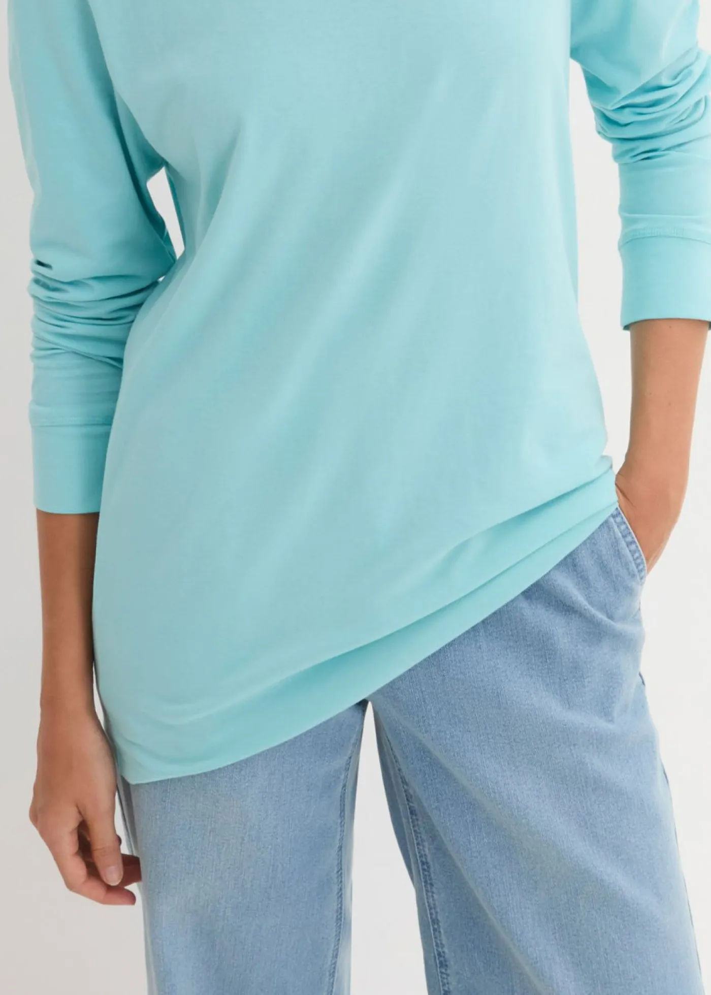 bonprix bonprix Básicos|Camisetas>Camiseta larga con cuello redondo, manga larga (5 unidades) Rosa claro/menta pastel/agua mate/morado/blanco