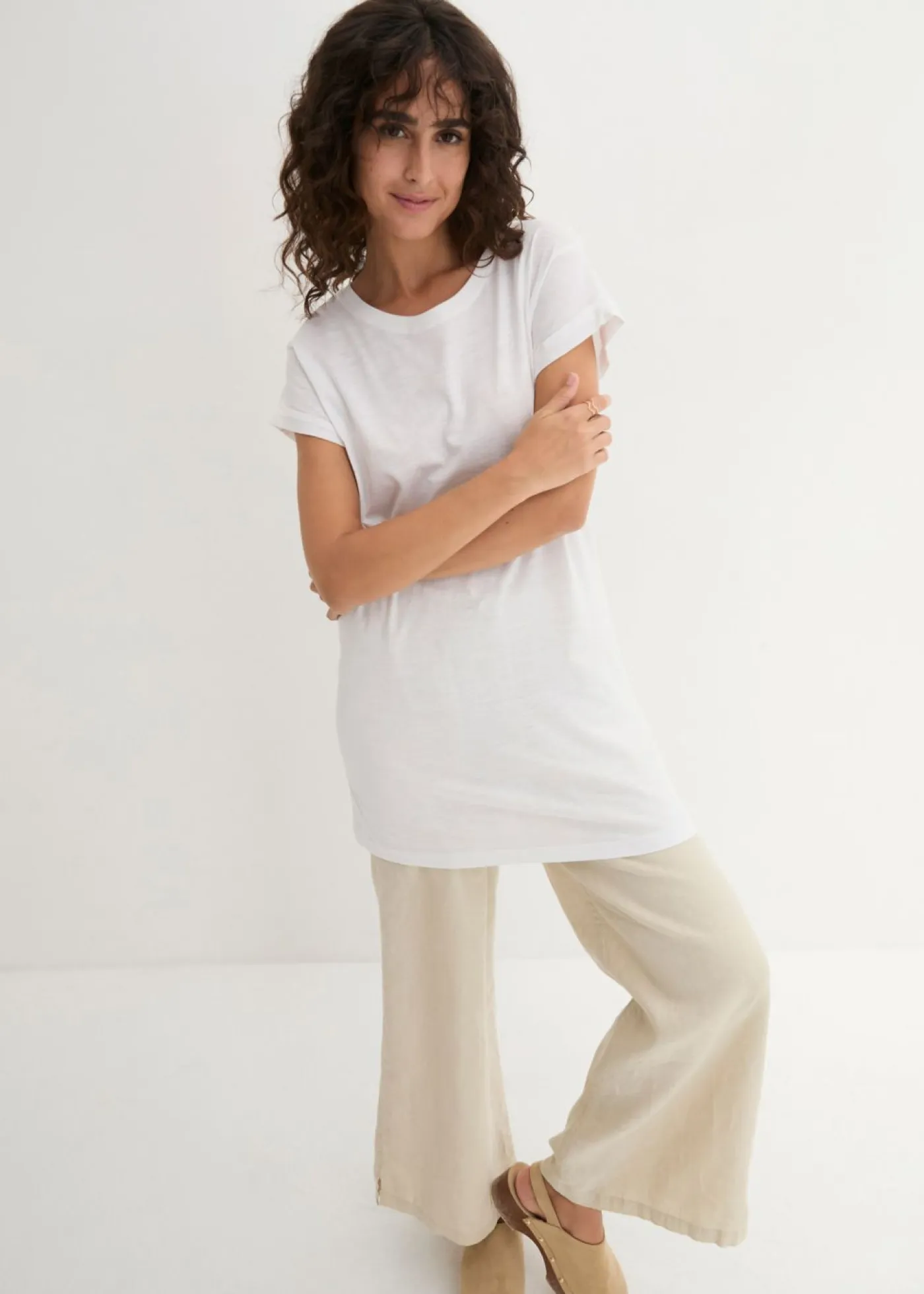 bonprix bonprix Básicos|Camisetas>Camiseta larga de algodón puro Blanco