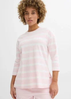 bonprix bonprix Camisetas|Novedades>Camiseta larga de algodón orgánico pesado rosa claro-blanco lana rayas horizontales