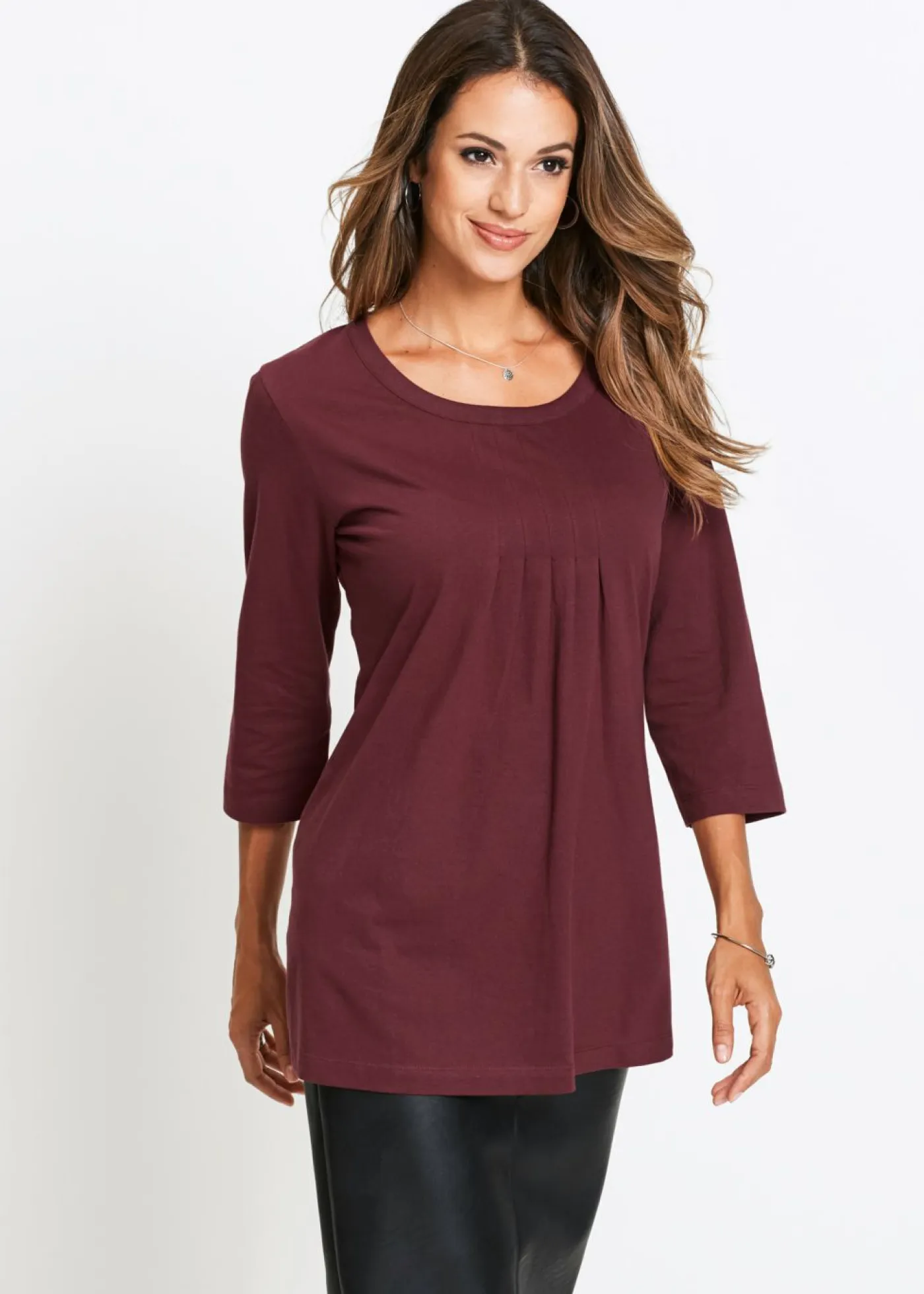 bonprix bonprix Camisetas>Camiseta larga de algodón puro rojo avellana