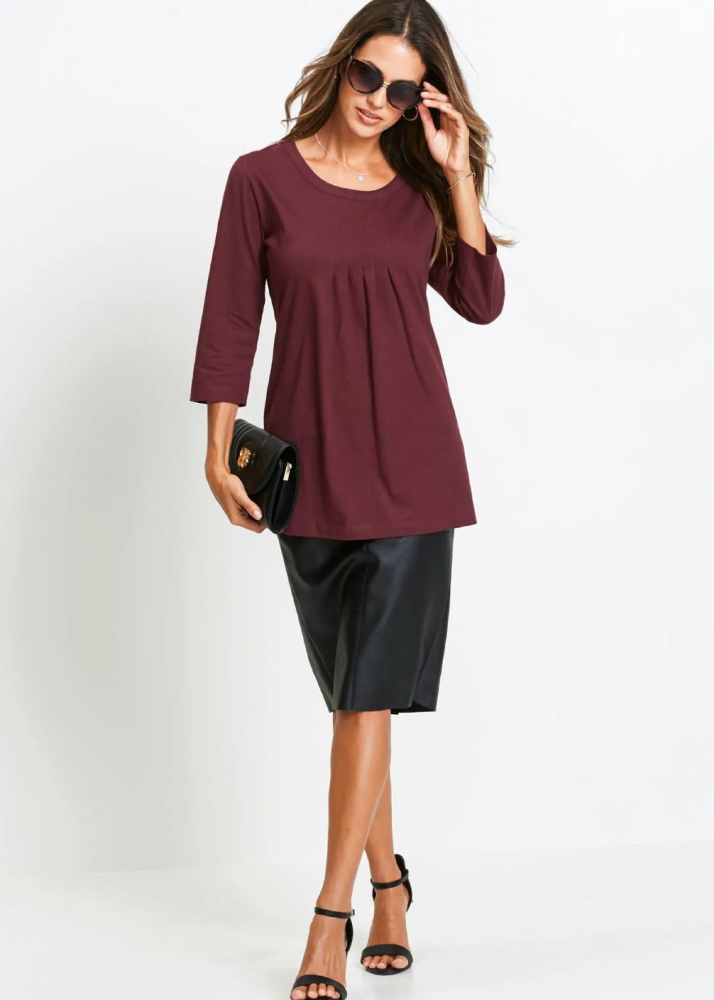 bonprix bonprix Camisetas>Camiseta larga de algodón puro rojo avellana