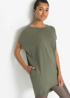 bonprix bonprix Camisetas>Camiseta larga de algodón puro Verde oliva