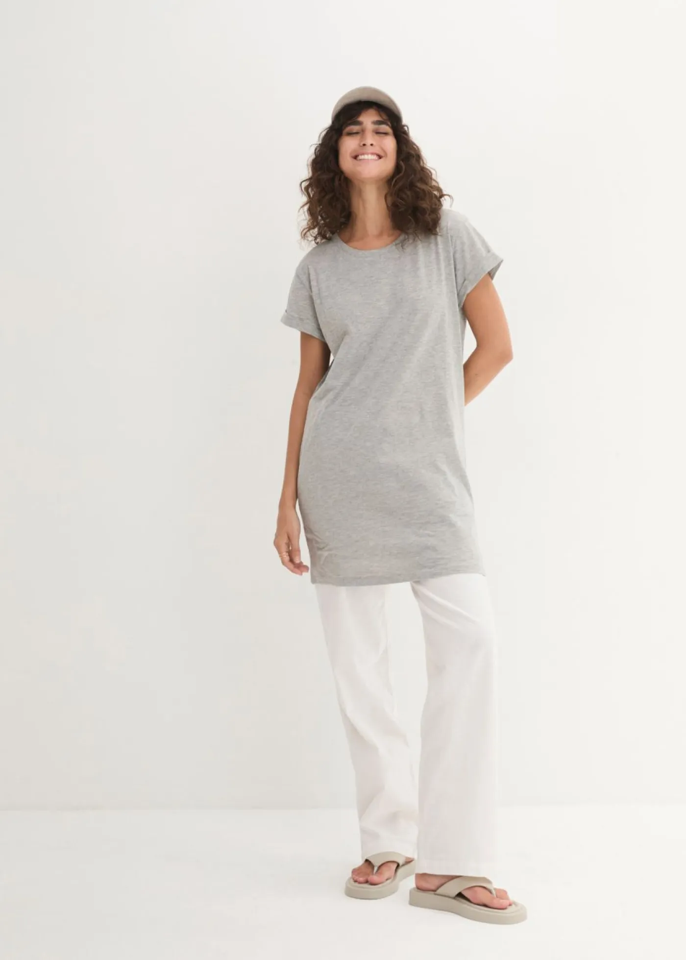 bonprix bonprix Básicos|Camisetas>Camiseta larga de algodón puro Gris claro jaspeado