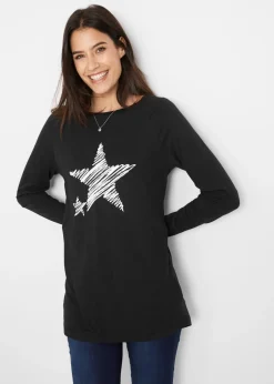 bonprix bonprix Camisetas>Camiseta larga de manga larga Negro