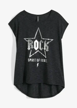 bonprix bonprix Camisetas>Camiseta larga de suave mezcla de viscosa Negro estampado