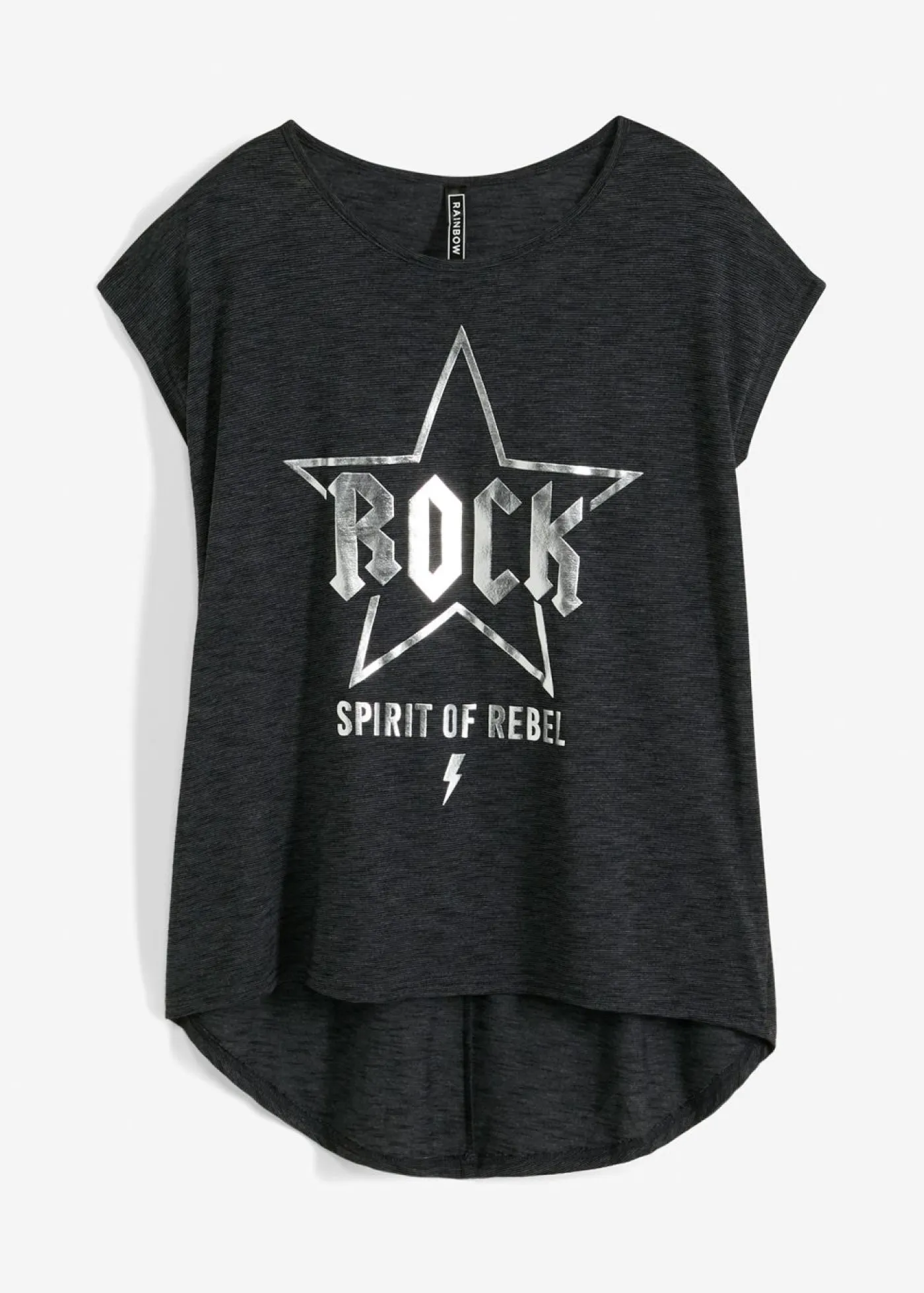 bonprix bonprix Camisetas>Camiseta larga de suave mezcla de viscosa Negro estampado