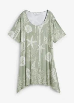 bonprix bonprix Camisetas>Camiseta larga de suave mezcla de viscosa Verde agua/blanco estampado