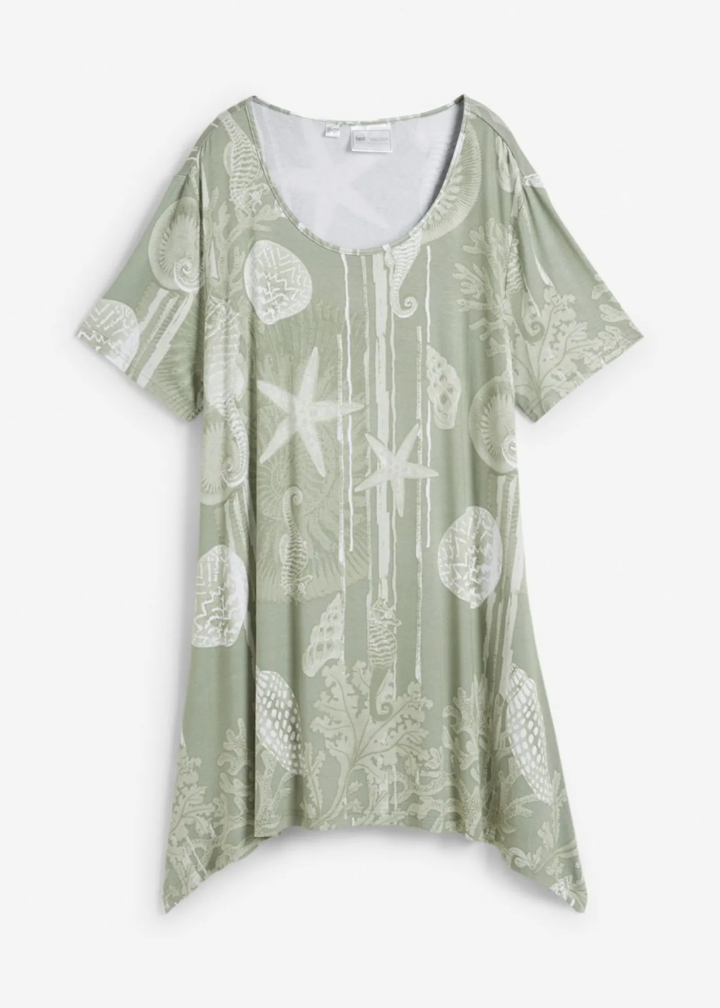 bonprix bonprix Camisetas>Camiseta larga de suave mezcla de viscosa Verde agua/blanco estampado