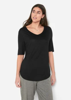 bonprix bonprix Básicos|Camisetas>Camiseta larga de viscosa suave (2 unidades) Negro+blanco