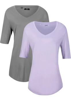 bonprix bonprix Básicos|Camisetas>Camiseta larga de viscosa suave (2 unidades) lila claro+salvia