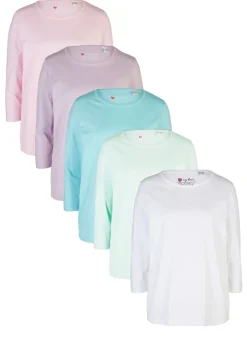 bonprix bonprix Básicos|Camisetas>Camiseta larga (5 unidades) rosa cristal+menta cristal+celeste mate+lila ahumado+blanco