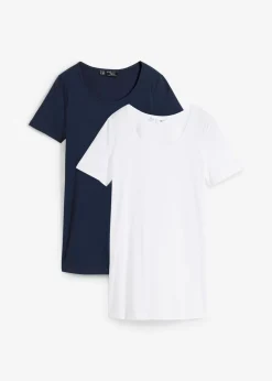 bonprix bonprix Básicos|Camisetas>Camiseta larga (2 unidades) Azul marino-blanco
